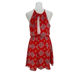 Lush red boho halter mini dress open back summer festival flowy skater dress